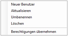 Benutzerverwaltungsbaum, Kontextmenü